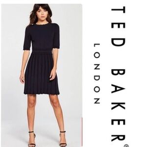 Ted Baker Dress Women's Navy
Knit Bodice Midi Size 3 SZ 8
Pleated Beautiful